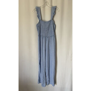 H&M Jumpsuit Large Womens Blue Striped Wide Leg Smocked Boho